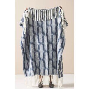 Anthropologie Fringed Kate Throw Blanket - Blue & White